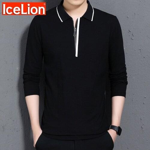 IceLion Long TShirt Men Long Sleeves Solid Casual Shirt Turn-Down Collar Men Shirts Slim Fit Long Sleeves T-Shirt Men Clothing