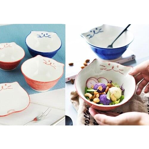 6-Inch Japanese-Style Cat Ceramic Tableware Childrens Home Hold Bowl Dish & Plate Mug Cute Cartoon Cat Irregular Cartoon Anime