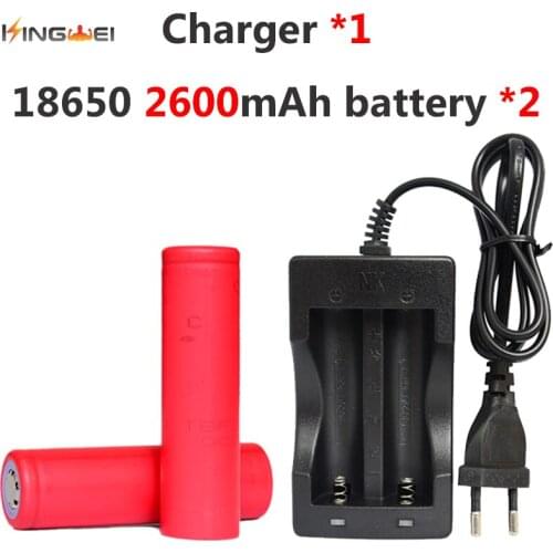 KingWei 2x18650 Battery 3.7V 2600mAh Rechargeable Li-ion Battery for Sanyo +1* Charger for Led Flashlight Laser Pen Power Bank
