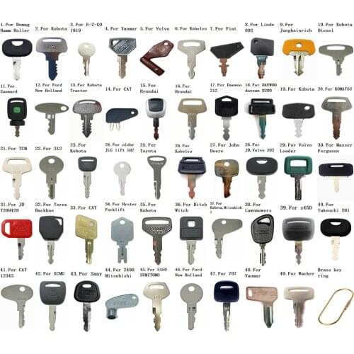 49 Construction Heavy Equipment Key for BOMAG,Hamm For JCB,Terex For Kubota,EZ-Go,Kukje,For JOHN DEERE,Yanmar For Kobelco