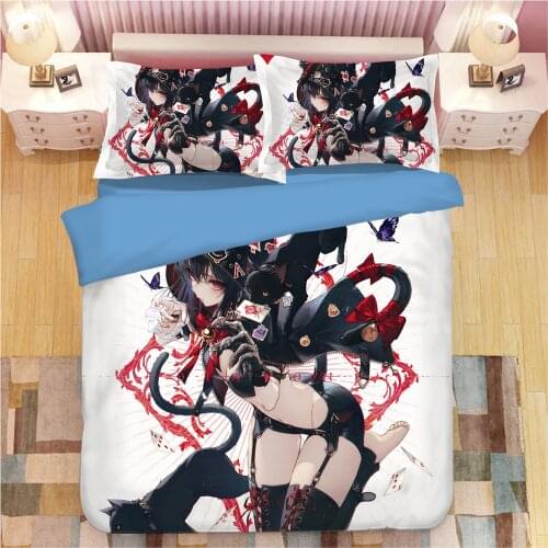 Tokisaki Kurumi Bedding Set Cartoon Anime Duvet Covers Pillowcases 3D Printed Comforter Bedding Sets Bed Linen Bedclothes 09