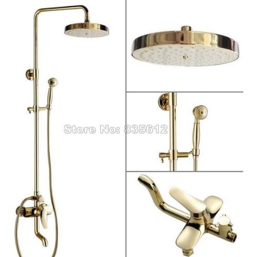 Gold Color Brass Rain Shower Faucet Set with Handheld Shower Head /Bathroom Wall Mounted Single Handle Bathtub Mixer Tap Wgf305