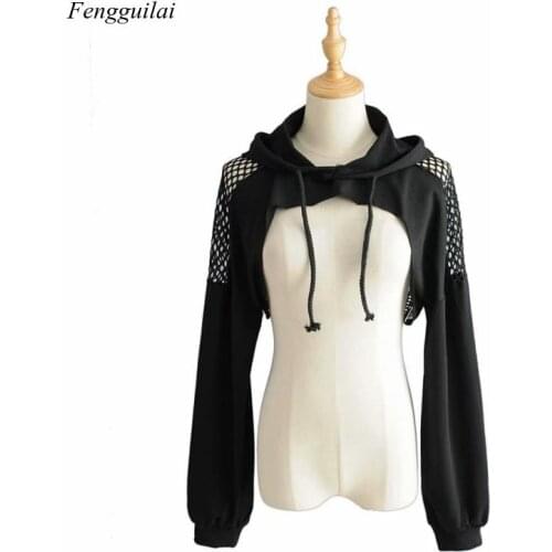 2021 Summer Slim Fit Open Navel Short Long Sleeve Mesh Hollow Out Hooded T-Shirt