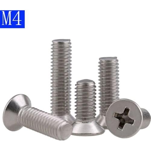 M4 - 0.7 304 Stainless Steel Phillips FLAT HEAD Machine Screw DIN 965 Bolts ISO 7046