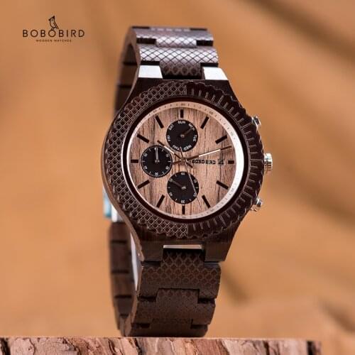 BOBOBIRD Men Wood Date Watch Male Quartz Wristwatches Chronograph Timepiece relogio masculino with Gift Box V-T14