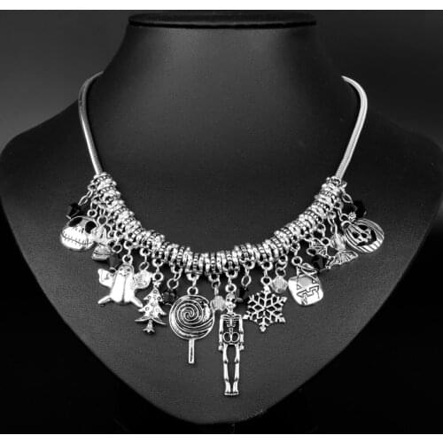 MQCHUN The Nightmare Before Christmas Choker Necklace Halloween Jack Skellington Sally Snowflakes Skull Pumpkin Necklace -30