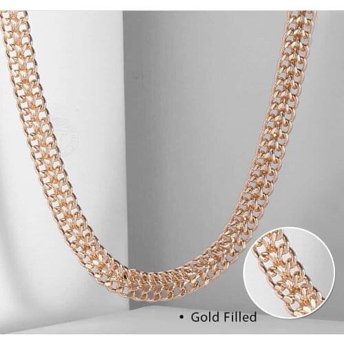 7.5mm Necklace 585 Rose Gold Filled Double Curb Cuban Weaving Bismark for Men Women Necklace Jewelry Wholesale 50/60cm DCN11