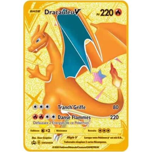 Pv French Pokemons Card Anime Dracaufeu Mewtwo Evoli V Vmax Game Battle Carte Trading Children Pokemon Gold Card Kaarten Toys