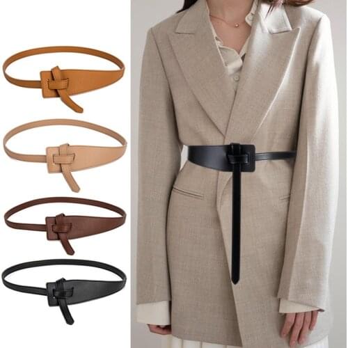 Knot Pu Leather Belts for Women Soft Knotted Strap Belt Long Dress Accessories Lady Waistbands 2021 New Ladies Designer Belt
