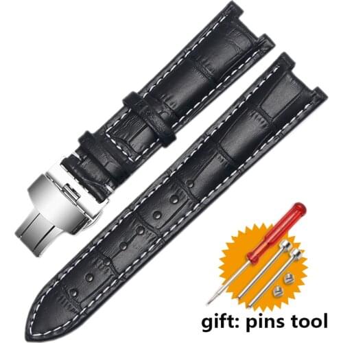 22*13mm 20*11mm genuine leather watchband for GC wristband Notched strap withstainless steel butterfly buckle