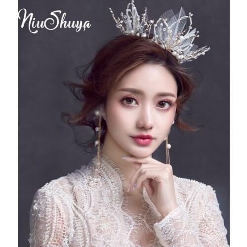 NiuShuya Bridal Romantic Hair Crown Headdress Sweert Korean Handmade Wedding Dress Birthday Hairwear Bridal Hairwear Jewelry
