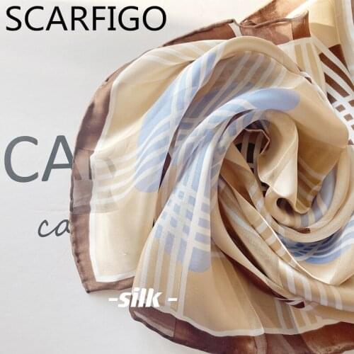 SCARFIGO 2021 New Fashion 100% Silk Square Scarf For Women 50*50cm Hair Tie Band Bag Warp Soft Neckerchief Hijab Headscarf