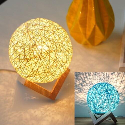 Dimmable LED Ball Night Light 6 Inch LED Bedside Mood Lamp with stand USB Hemp Housing LED Lantern for Kids, Older Lighting
