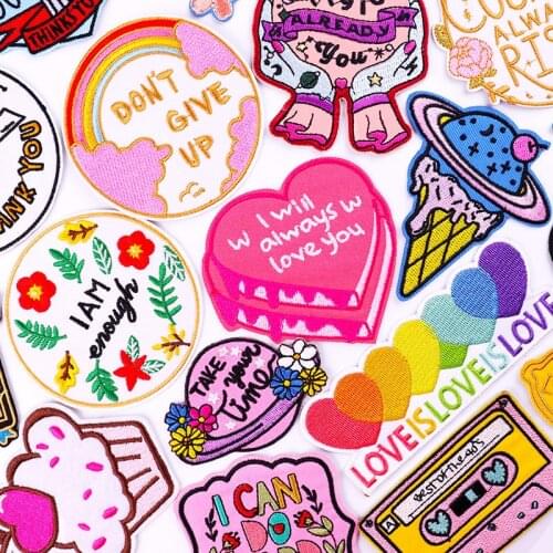 Iron On Patches Cartoon Love Heart Applique Patches For Clothing DIY Cake Planet Ice Cream Embroidered Patches On Clothes Badges