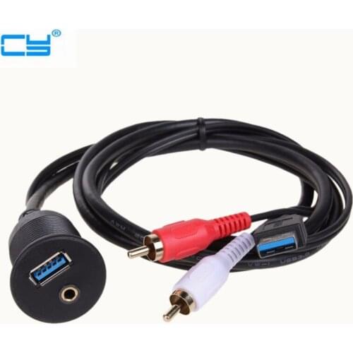 High Speed USB 3.0 & 3.5mm AUX to USB3.0 2 RCA Extension Lead Flush Mount Cable Cord for Car Boat Truck Bike Motorcycle 1m/2m