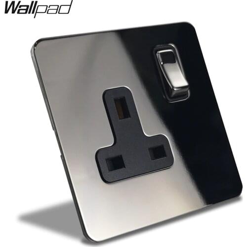 Wallpad Single 3 Pin 13A DP Switched Socket Power Outlet UK BS1363 Black Nickel Stainless Steel Panel
