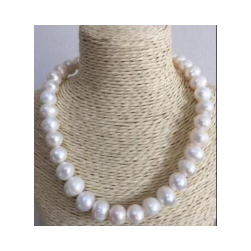 18" 11-12mm natural south sea white baroque pearl necklace yellow buckle