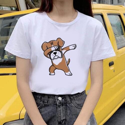 Dancing dogs womens summer street clothing Tops funny printed T-shirt women Fashion Soft Casual White T shirts