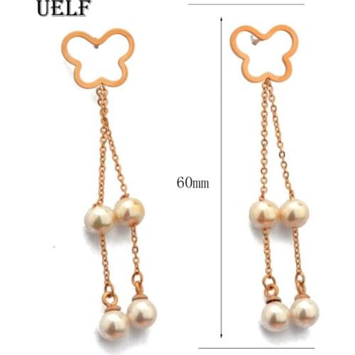 Uelf Rose Hollow Butterfly Drop Dangle Earring for Women Metal Pearl Pendant Earring Statement Jewelry brincos