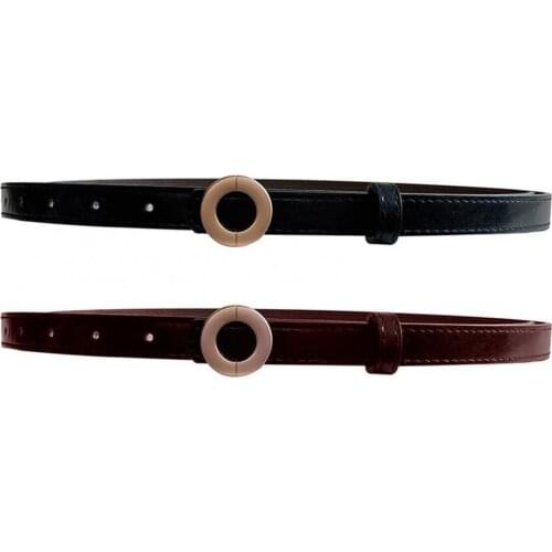 Female Thin Waistband Soft All-match Women Waist Belt Straps Thin Round Buckle Fuax Leather Dress Waist Belt Party Date