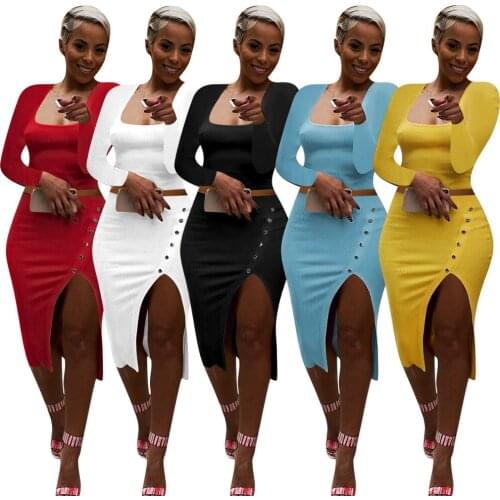 Winter Knitted Long Skirt Sets 2 Pieces Outfits Women Long Sleeve Square Collar Ctop Top + High Split Long Skirt Sexy Party Wear