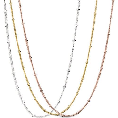 3 Types Small Beaded Based Long Chain Necklaces for Women Fashion Silver 925 Jewelry Rose Golden & Golden Shine Women Necklaces