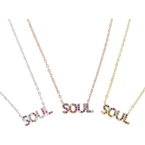 Multi color rainbow cubic zirconia cz Soul letter word necklace newize fashion women collar chain