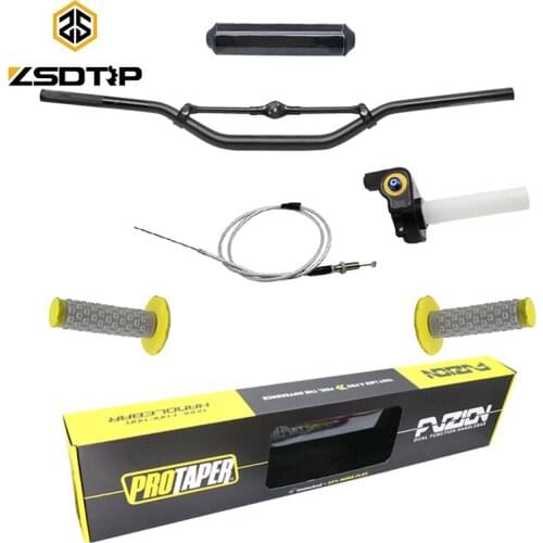 ZSDTRP Motorcycle Handlebar 1-1/8" Black Pads Pro Taper Handle Grips Throttle Cable Pit Bike Motocross