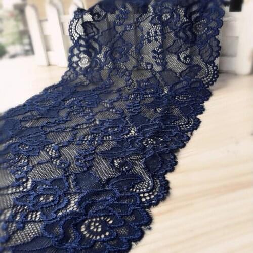 1 Meter Navy Blue Lace Elastic Stretch Lace Trim Wedding Dress Skirt Lace Trim Stretch Floral Lingerie Headband Elastic DIY Lace