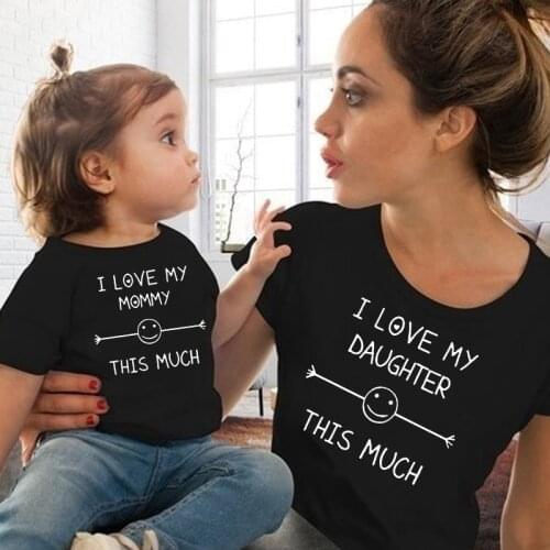 1pcs I Love My Mommy/daughter This Much Family Matching Clothes Mom and Kids Girls TShirt Funny Letter Print Short Sleeve Outfit