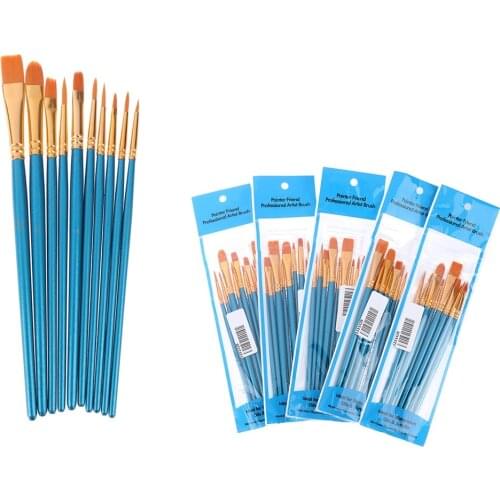 10Pcs/set Professional Nylon Artist Paint Brush Watercolor Acrylic Wooden Handle Painting Brushes Art Supplies Stationery