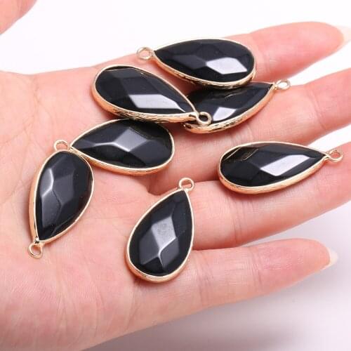 2pcs Natural Water Drop Shape Faceted Black Agates Pendant For Jewelry Making DIY Necklace Earrings