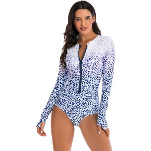 2020 Women One Pieces Swimwear Long Sleeve Sunscreen Sport Surfing Swimming Suits Surf Bathing Suits Female Bikini Plus Size XXL