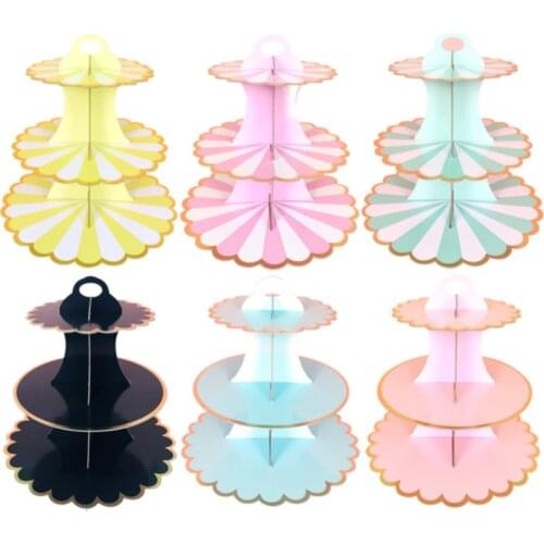 1 Set Pink Gold Blue 3-Tier Round Cardboard Cupcake Stand for Girls Boys Birthday Oh Baby Bridal Shower Wedding Party Supplies