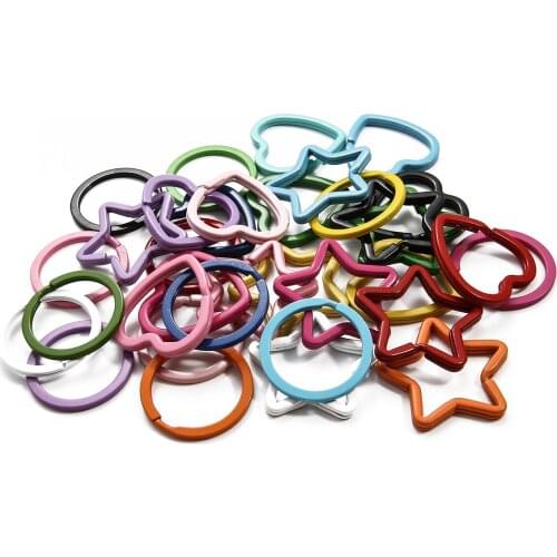 4pcs Mixed Sizes Colorful Multi-Shaped DIY Metal Key Holder Split Rings Unisex Keyring Spray Paint Keychain Jewelry Accessories