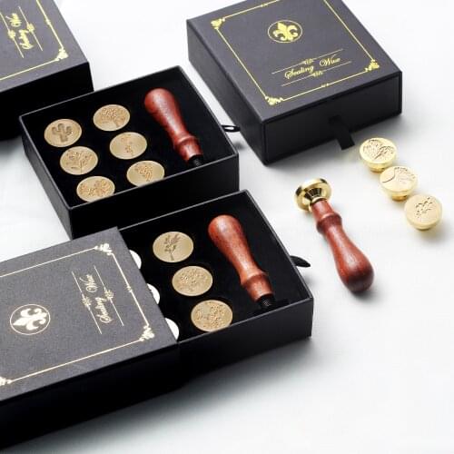 2.5cm 3cm Wax Seal Stamp Set Retro Antique Sealing Wax Scrapbooking Stamps HEAD Wedding Invitation Card Decorative Wooden Handle