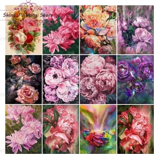 DIY 5D Diamond Painting Pink Flowers Peony Rose Daisy Diamond Embroidery Full Square Round Drill Cross Stitch Home Decoration