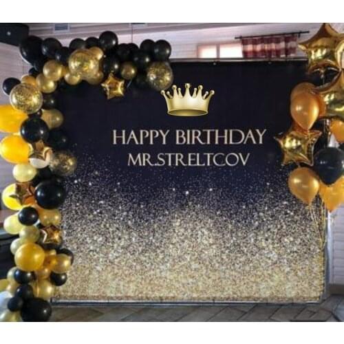 BEIPOTO Sparkle and black Adult birthday party banner custom text golden crown party decoration backdrop photo background B-450