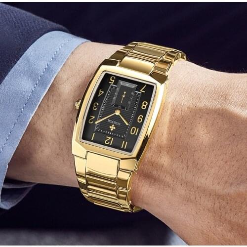 WWOOR 2021 Mens Watches Top Luxury Brand Quartz Mens Watches Gold Black Sports Wristwatch Man Stainless Steel Relogio Masculino