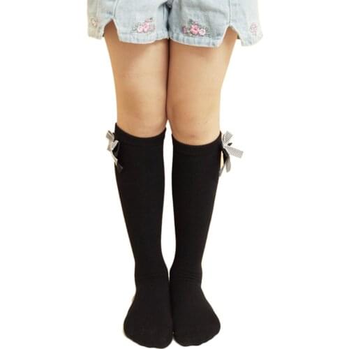 Girls Bow Cotton Socks Spring and Autumn Bow Knee-length Solid Color Socks Fashion Children Mid Tube Socks 3-10Y