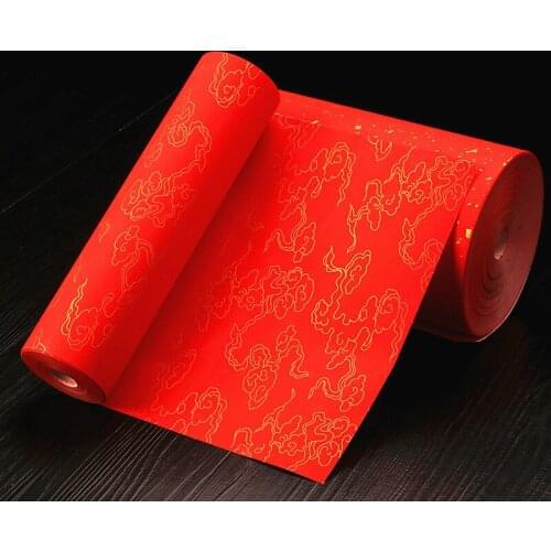 Chinese Spring Festival Couplets Red Rice Paper Rolling Red Xuan Paper with Pattern Calligraphy Brushes Half-Ripe Xuan Paper