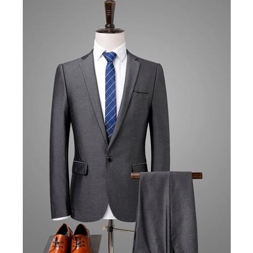 Classic Formal Suits Gentleman Silver Gray Business Slim Fit Jacket pant Work Sets for Men Prom Dress Tuxedo Singer Jaket 851