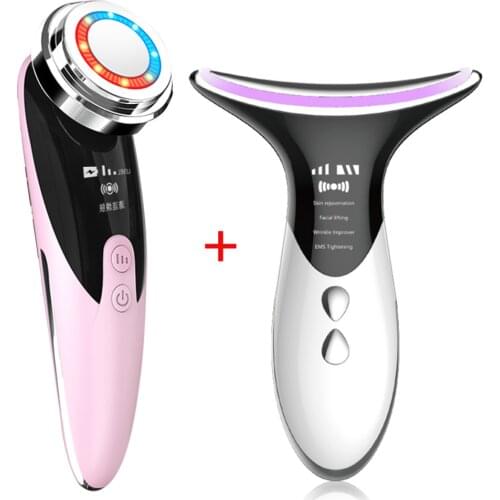 RFEMS Beauty instrument LED Photon Therapy Neck Face Lifting Tightening Tool Face Massager Anti Wrinkle High Frequency Vibration