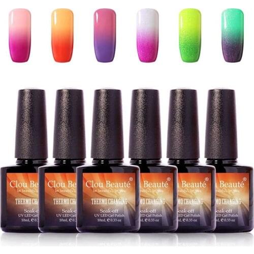 Premium Quality 6Pcs/lot 10ml Clou Beaute Temperature Changing Nail Gel Polish Soak Off Led Nail Paint Chameleon Varnish