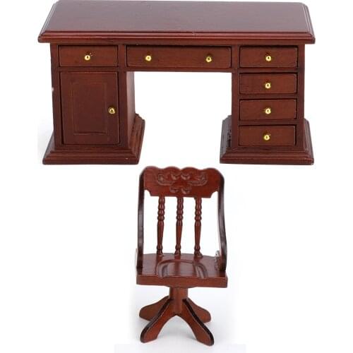 1:12 Mini Furniture Model Wooden Desk Chair Childrens Study Decoration Doll House Accessories(Desk Chair )