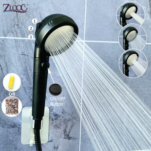 Zloog New Matte Black 3 Modes Bathroom Filter Shower Head High Pressure SPA Mineral Stones Handheld Shower Head Nozzle