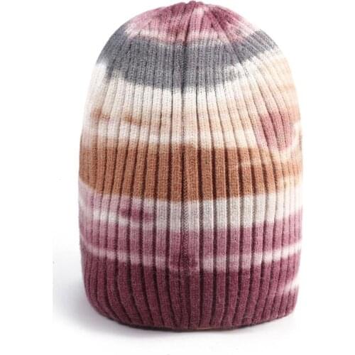 2020 New Women Tie Dye Beanie Floppy Hats Girls Warm Soft Knitted Cashmere Winter Hat Ladies Slouchy Beanie