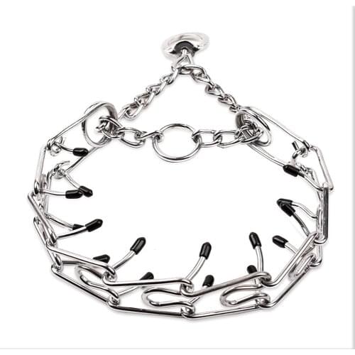 Stainless Steel Pinch Dog Training Chain Collar Pet Choke Collars With Comfort Rubber Tips Adjustable Detachable