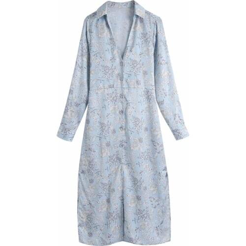 PUWD Casual Woman V Neck Print Satin Shirt Dress 2021 Spring Eleagnt Female Sashes Button Long Dresses Ladies Long Sleeve Dress