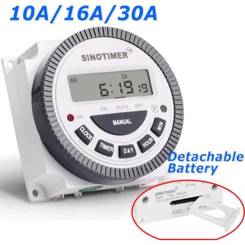TM-619H-2 30A 230V AC 7 Days Weekly Programmable Time Relay Digital Timer Switch Output 220V Voltage Detachable Battery Type